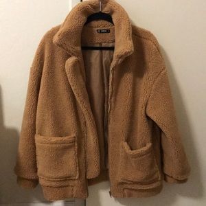 Drop shoulder oversized fleece jacket